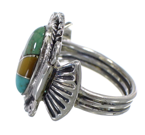Southwestern Sterling Silver Multicolor Inlay Ring Size 6-1/4 EX56230